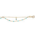 Chaine sur Artemare : Cha&icirc;ne de cheville en argent dorure jaune 2 rangs avec boules couleur turquoise 23+3cm