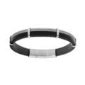 Bracelet en acier et cuir noir avec 2 c&acirc;bles gris et double fermoir 20+1cm Artemare