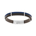 Bracelet en acier et cuir noir avec 2 c&acirc;bles bleu et double fermoir 20+1cm Artemare