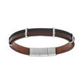 Bracelet en acier et cuir marron avec 2 c&acirc;bles noir et double fermoir 20+1cm Artemare