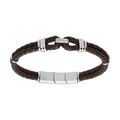 Bracelet en acier et double tresse en cuir marron et double fermoir 19+1cm