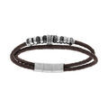 Bracelets sur Artemare : Bracelet en acier et cuir marron tress&eacute; 2 rangs avec multi anneaux 19.5+1cm double fermoir