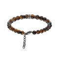 Bracelets sur Artemare : Bracelet en acier avec boules Oeil de Tigre marron v&eacute;ritable 19+3cm