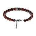 Bracelet en acier boules Oeil de Tigre rouge teint&eacute; v&eacute;ritable 19+3cm Artemare