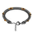 Bracelet en acier 2 rangs maille plate et cubes H&eacute;matites et boules facett&eacute;es Oeil de Tigre marron 18+3cm Artemare