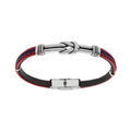 Bracelet en acier et cuir rouge tress&eacute; et motif noeud patin&eacute; 20cm r&eacute;glable Artemare