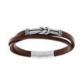 Bracelets sur Artemare : Bracelet en acier et cuir bovin marron 3 rangs motif noeud 19+1cm double fermoir