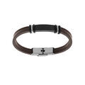 Bracelet junior en acier et cuir marron avec plaque noire 16.5cm r&eacute;glable