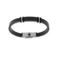 Bracelet junior en acier et cuir bovin noir avec plaque noire &agrave; graver - 16.5cm r&eacute;glable