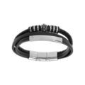 Bracelet en acier et cuir marron 3 rangs avec plaque &agrave; graver 21cm + 1cm double fermoir aimant&eacute; Artemare