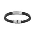 Bracelet en acier et cuir noir avec plaque &agrave; graver 20cm r&eacute;glable