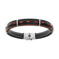 Bracelet en acier et cuir noir v&eacute;ritable avec tranche orange avec cordon 21cm r&eacute;glable Artemare