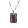 Collier en acier cha&icirc;ne avec pendentif rectangulaire aspect bois 50+5cm