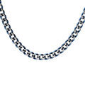Collier en acier maille gourmette 4mm effet bross&eacute; et aspet patin&eacute; avec chanfrein bleu 55cm Artemare