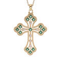 Colliers sur Artemare : Collier en plaqu&eacute; or cha&icirc;ne avec pendentif croix empierr&eacute;e d'oxydes verts fonc&eacute;s 40+5cm