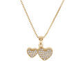 Collier en plaqu&eacute; or cha&icirc;ne avec pendentif double coeur et oxydes blancs sertis 40+5cm, b&eacute;li&egrave;re coeur