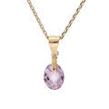 Collier en plaqu&eacute; or cha&icirc;ne avec pendentif goutte oxyde mauve facett&eacute; 40+5cm