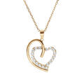 Collier en plaqu&eacute; or cha&icirc;ne avec pendentif grand coeur oxydes blancs sertis 40+5cm Artemare
