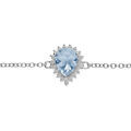 Bracelets sur Artemare : Bracelet en argent rhodi&eacute; cha&icirc;ne avec Topaze bleue v&eacute;ritable en forme goutte 8x6 contour oxydes blancs sertis 16+3cm