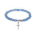 Bracelet extensible en argent rhodi&eacute; avec pierres naturelles 6mm Agate bleu clair et pampille croix 15mm oxydes blancs Artemare