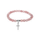 Bracelet extensible en argent rhodi&eacute; avec pierres naturelles 6mm Agate rose avec croix 15mm oxydes blancs Artemare