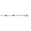 Bracelet en argent et dorure jaune avec perles 3mm blanche de synth&egrave;se et perles bleues 16+3cm