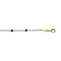 Bracelet en argent et dorure jaune avec perles 3mm blanche de synth&egrave;se et perles rouges 16+3cm