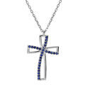 Colliers sur Artemare : Collier en argent rhodi&eacute; cha&icirc;ne avec pendentif croix et oxydse bleus sertis longueur 40+5cm