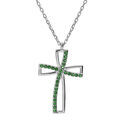 Colliers sur Artemare : Collier en argent rhodi&eacute; cha&icirc;ne avec pendentif croix et oxydes verts sertis longueur 40+5cm