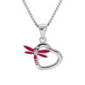 Colliers sur Artemare : Collier en argent rhodi&eacute; cha&icirc;ne avec pendentif coeur et libellule couleur rose longueur 36+2cm