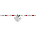 Bracelet en argent rhodi&eacute; cha&icirc;ne avec boules couleur rouges avec coeur 15+3cm Artemare