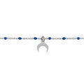 Bracelet en argent rhodi&eacute; cha&icirc;ne avec boules couleur bleues pampille demi-lune 15+3cm