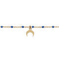 Bracelet en argent et dorure jaune cha&icirc;ne avec boules couleur bleues pampille demi-lune 15+3cm