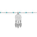 Bracelet en argent rhodi&eacute; cha&icirc;ne avec boules couleur turquoise pampille attrape r&ecirc;ve 15+3cm