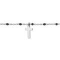 Bracelet en argent rhodi&eacute; cha&icirc;ne avec boules couleur noires pampille croix 15+3cm
