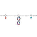 Bracelet en argent rhodi&eacute; cha&icirc;ne avec infini empierr&eacute;s suspendu et pampilles boules multi couleurs 15+3cm
