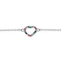 Bracelet en argent rhodi&eacute; cha&icirc;ne avec coeur empierr&eacute;s multi couleurs 15+3cm Artemare