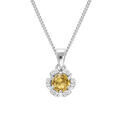 Collier en argent rhodi&eacute; cha&icirc;ne avec pendentif 5mm fleur avec oxydes couleur jaune et blancs sertis longueur 42+3cm Artemare