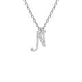 Collier en argent rhodi&eacute; cha&icirc;ne avec pendentif lettre anglaise N diamant&eacute;e longueur 40+4cm
