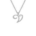 Collier en argent rhodi&eacute; cha&icirc;ne avec pendentif lettre anglaise V diamant&eacute;e longueur 40+4cm