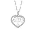 Collier en argent platin&eacute; cha&icirc;ne avec pendentif coeur motif arbre de vie contour oxydes blancs sertis longueur 42+3cm