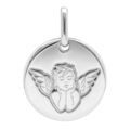 Pendentif en argent rhodi&eacute; m&eacute;daille ronde 15mm motif Ange