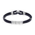 Bracelet en acier et double torsade en cuir bleu sombre double fermoir 19+1cm Artemare