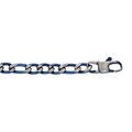 Bracelet en acier maille 1+3 largeur 5mm PVD bross&eacute; aspect patin&eacute; chanfrein bleu longueur 19cm