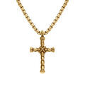 Collier en acier et PVD jaune cha&icirc;ne maille jaseron avec pendentif croix longueur 55+10cm