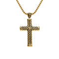 Collier en acier et PVD jaune cha&icirc;ne maille jaseron avec pendentif grosse croix longueur 55+10cm Artemare