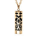 Collier en acier et PVD dor&eacute; cha&icirc;ne avec pendentif Tiki protection 30mm diam&egrave;tre 9mm agate noire v&eacute;ritable - 50+5cm