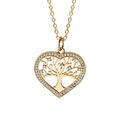 Colliers sur Artemare : Collier en plaqu&eacute; or cha&icirc;ne avec pendentif coeur motif arbre de vie contour oxydes blancs sertis 42+3cm