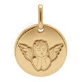 Pendentif en plaqu&eacute; or m&eacute;daille ronde 15mm motif Ange
