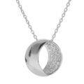 Collier en argent rhodi&eacute; cha&icirc;ne avec pendentif oval moiti&eacute; lisse et moiti&eacute; avec oxydes blancs sertis 42+3cm Artemare